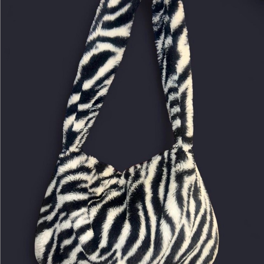 Zebra Print Faux Fur Shoulder Bag
